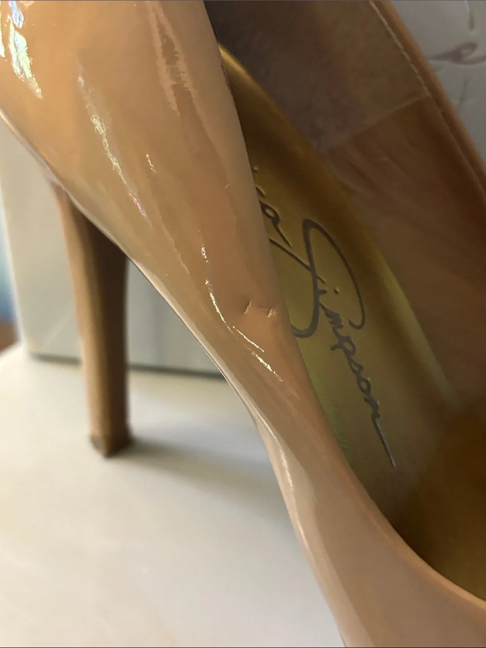 Jessica Simpson Nude Patent Round-Toe Stiletto Pumps